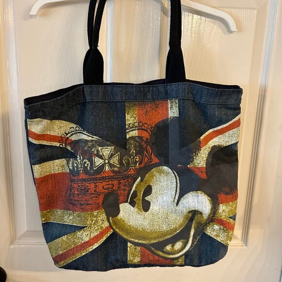Disney Parks Epcot World Showcase United Kingdom Mickey Mouse Denim Tote Bag - Picture 1 of 5